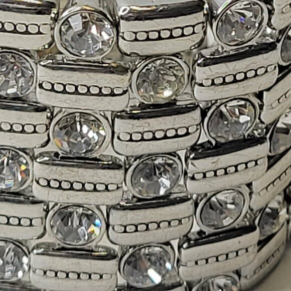 Women's Crystal Silver Tone Wide Stretch Cuff Bracelet - Picture 4 of 10